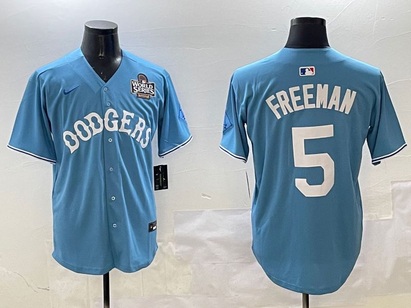 Men Los Angeles Dodgers 5 Freeman Light Blue Throwback Game 2025 Nike MLB Jersey style 16